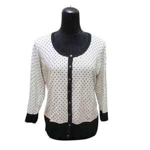 Cato Black and White Polka Dot Cardigan with 3/4" sleeves
